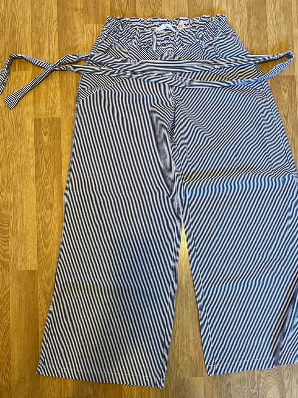 Lilka Striped Paperbag Waist Wide-Leg Pants - Navy & White
